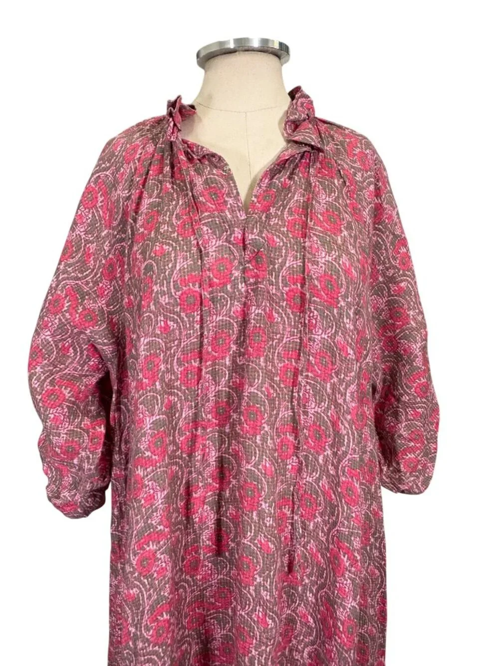 Wiggy Kit Linen Floral Tiered Boho Maxi Dress Size Small - Picture 6 of 11